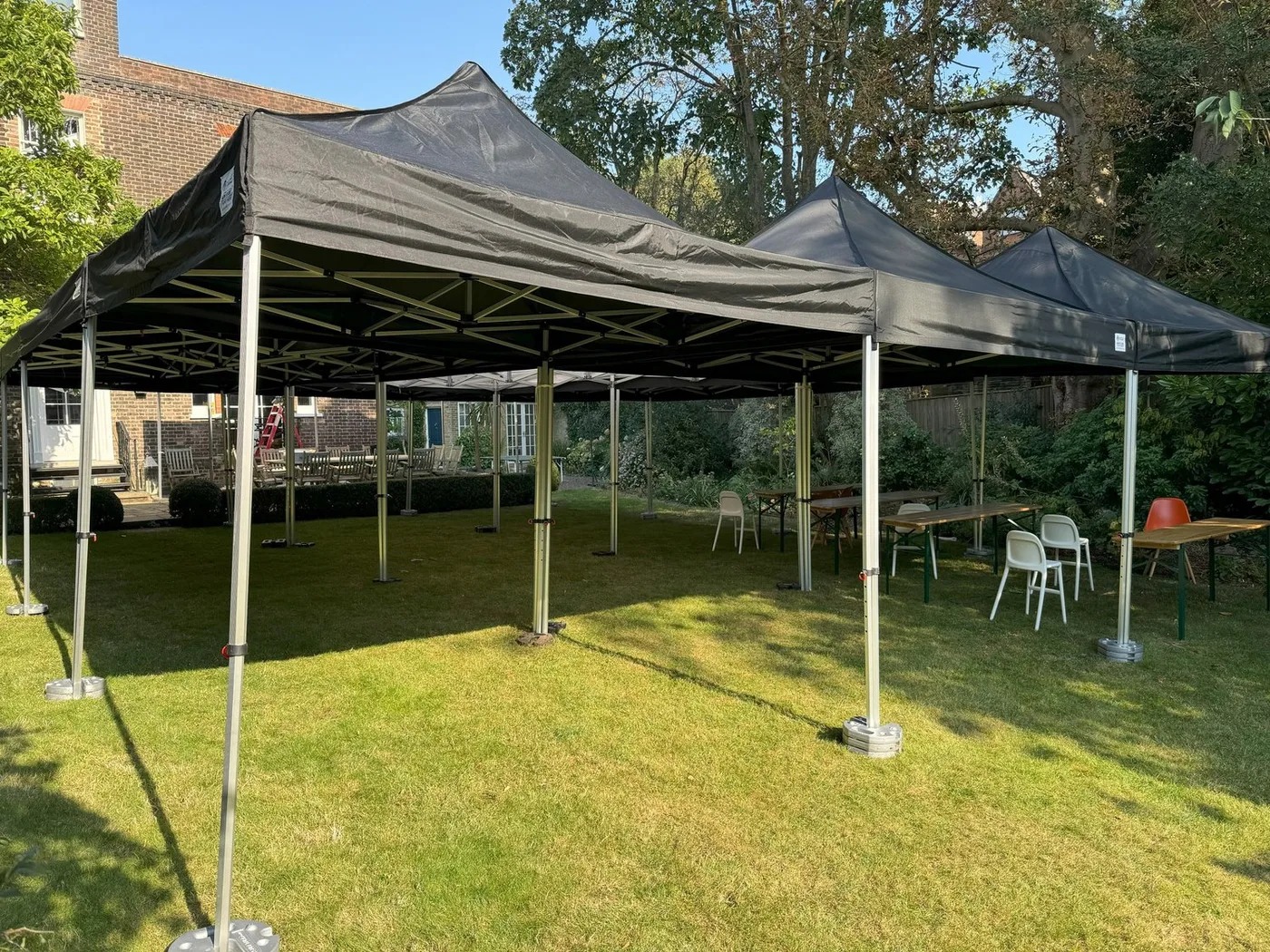 Joined gazebos in a garden