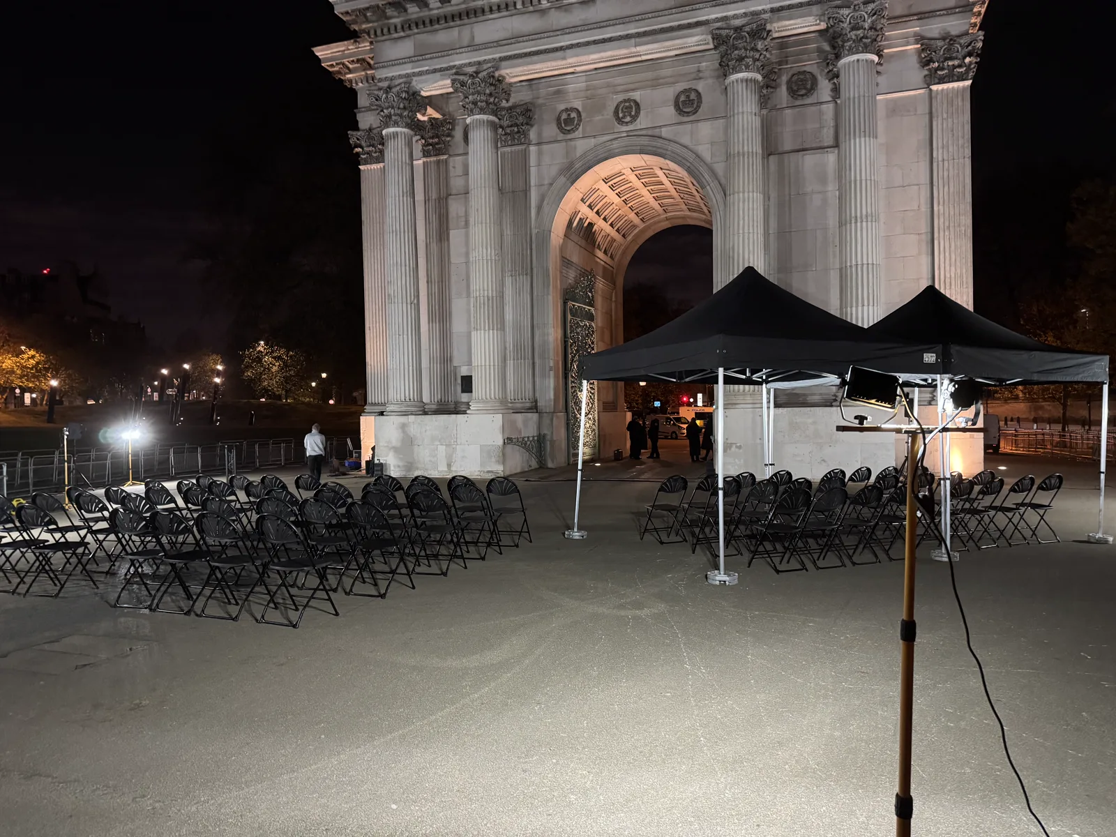 Gazebo with lights at night