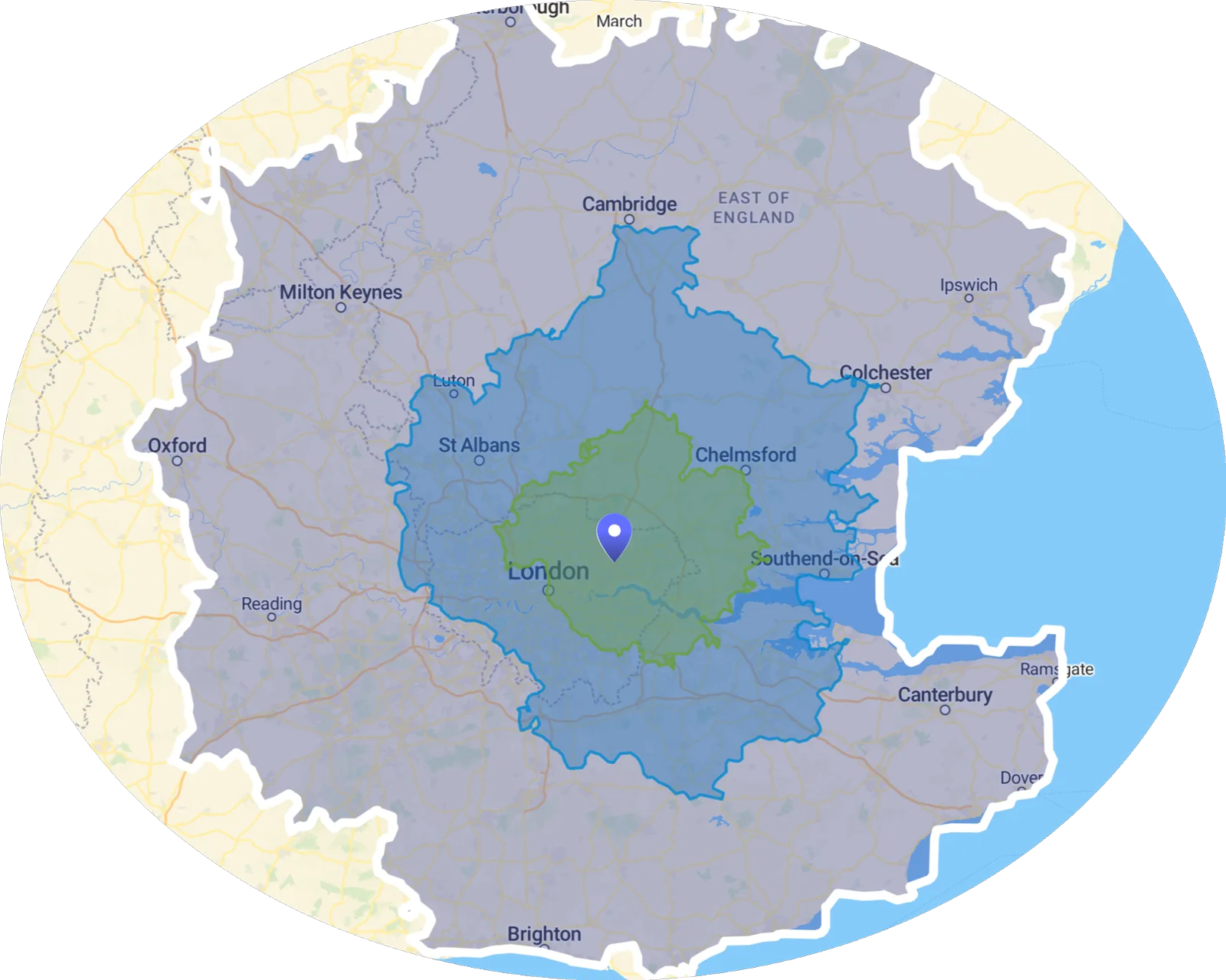 London Gazebo Hire catchment area map with delivery zones